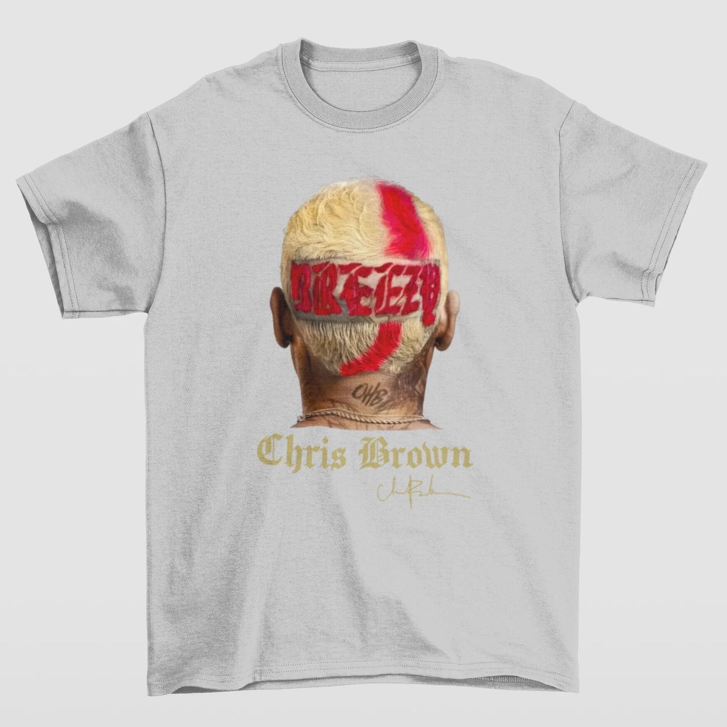 Camiseta Básica Chris Brown Breezy Hair Graphic- cinza
