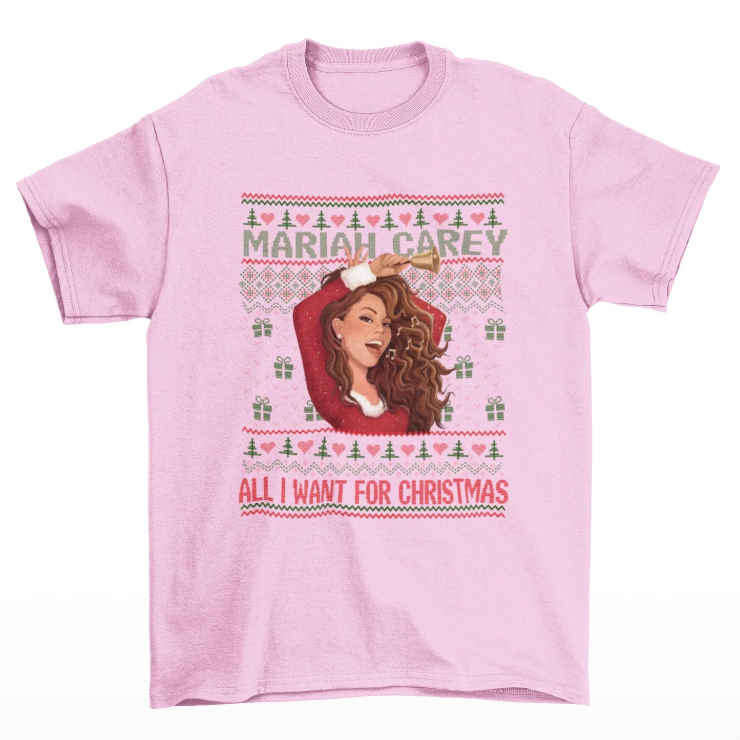 Camiseta Básica Christmas All I Want For Christmas Mariah Carey- rosa bebe