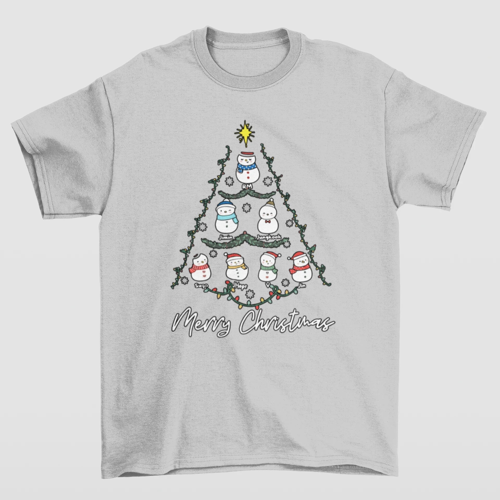 Camiseta Básica Christmas Bts Tree- cinza