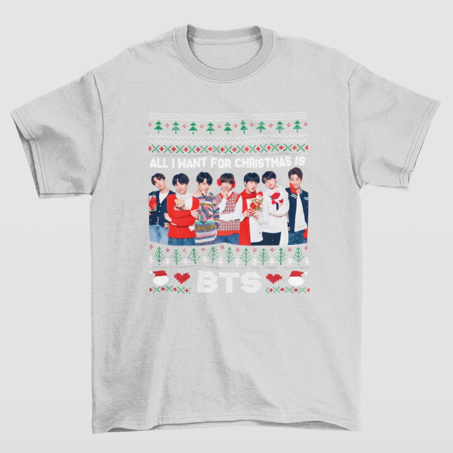 Camiseta Básica Christmas Bts Photo- cinza