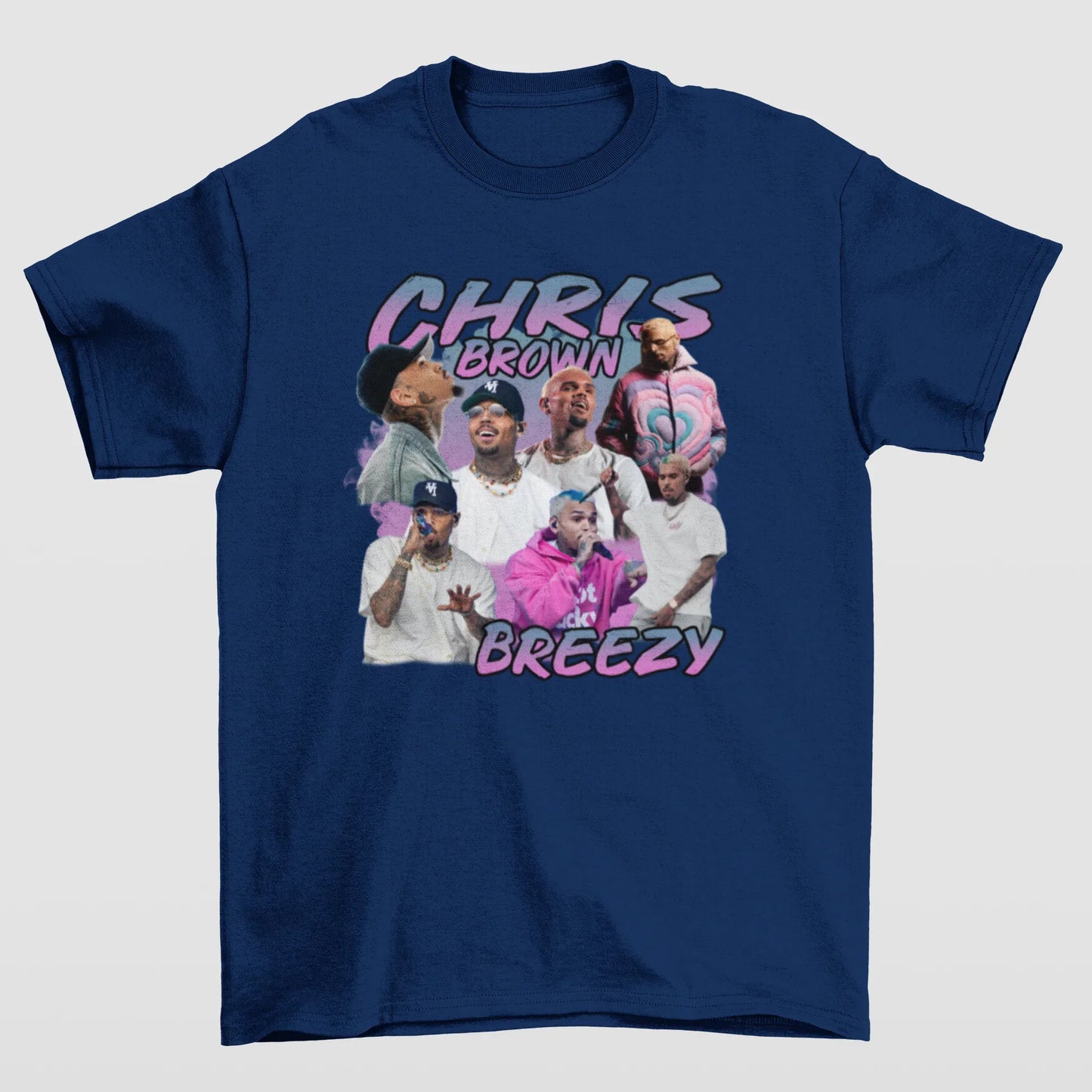 Camiseta Básica Chris Brown Breezy Graphic- AZUL-MARINHO