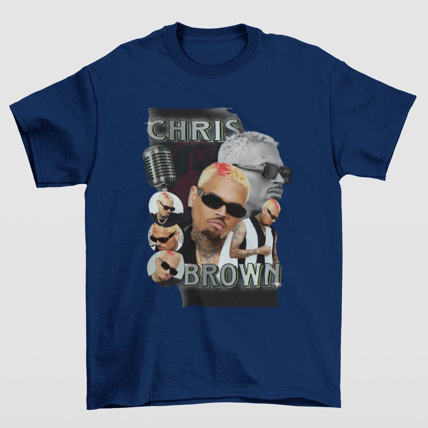 Camiseta Básica Chris Brown Aesthetic Graphic- azul-marinho