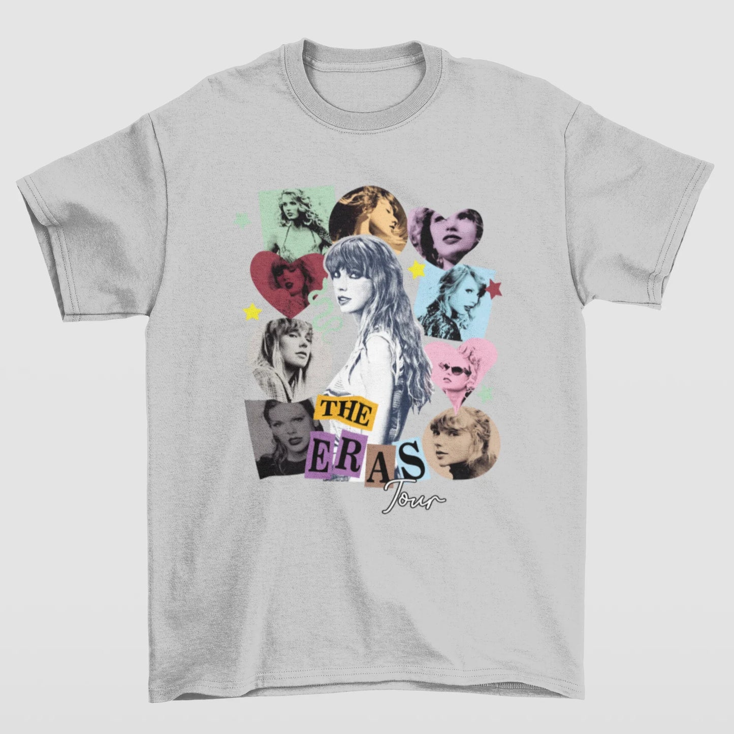 Camiseta Básica Taylor Swift The Eras Tour Hearts- cinza