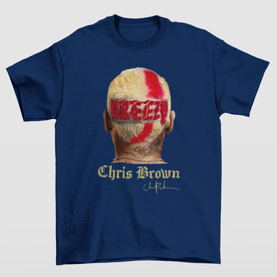 Camiseta Básica Chris Brown Breezy Hair Graphic- azul-marinho