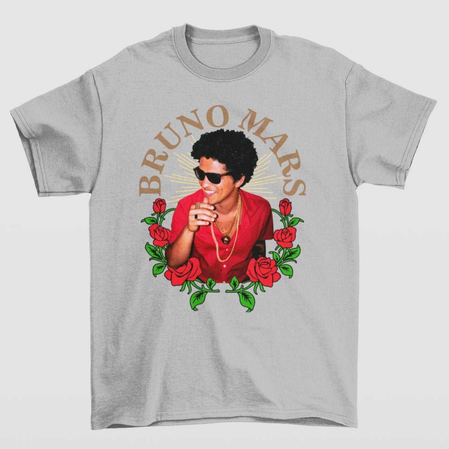 Camiseta Básica Bruno Mars Rosas- cinza