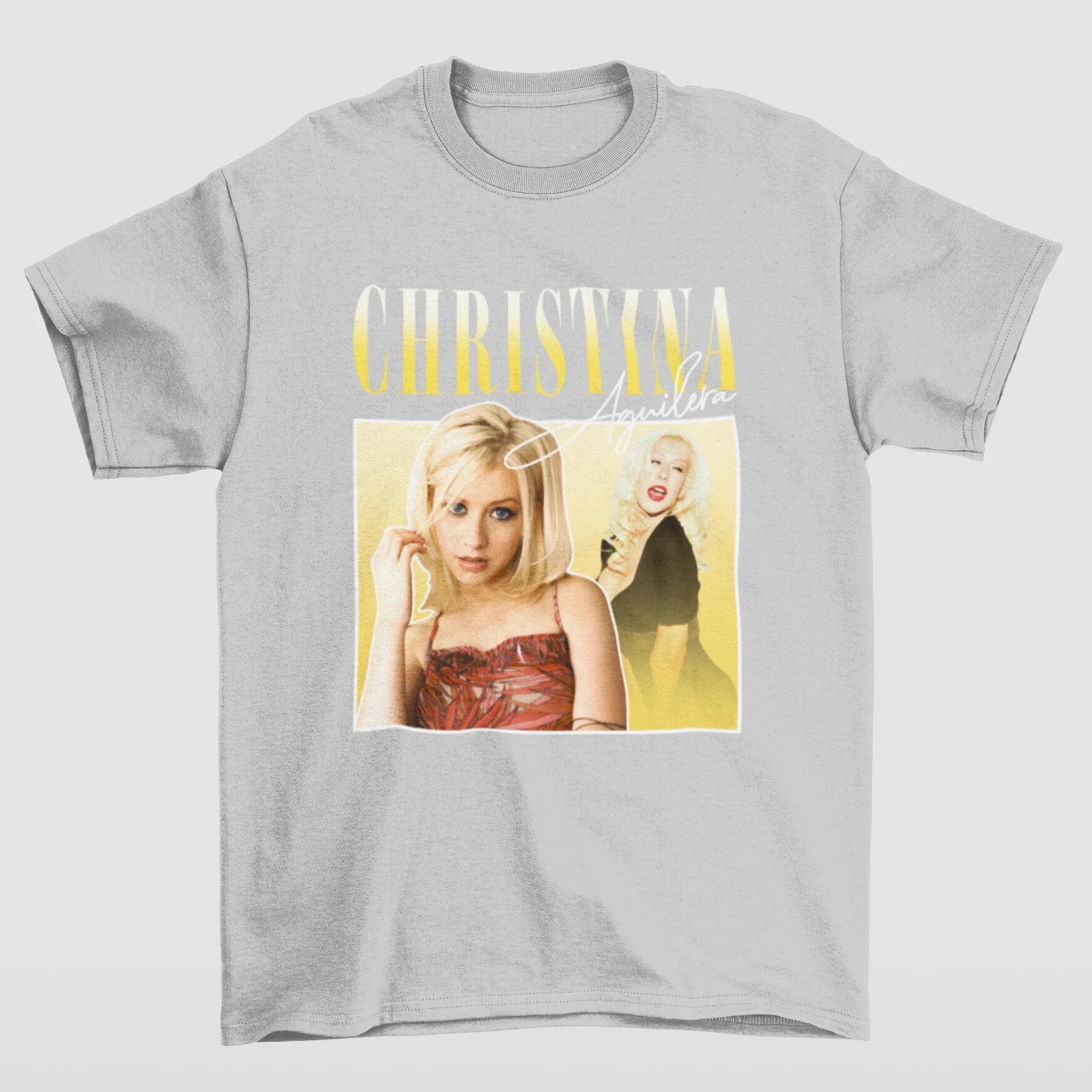 Camiseta Básica Cantora Christina Aguilera- CINZA