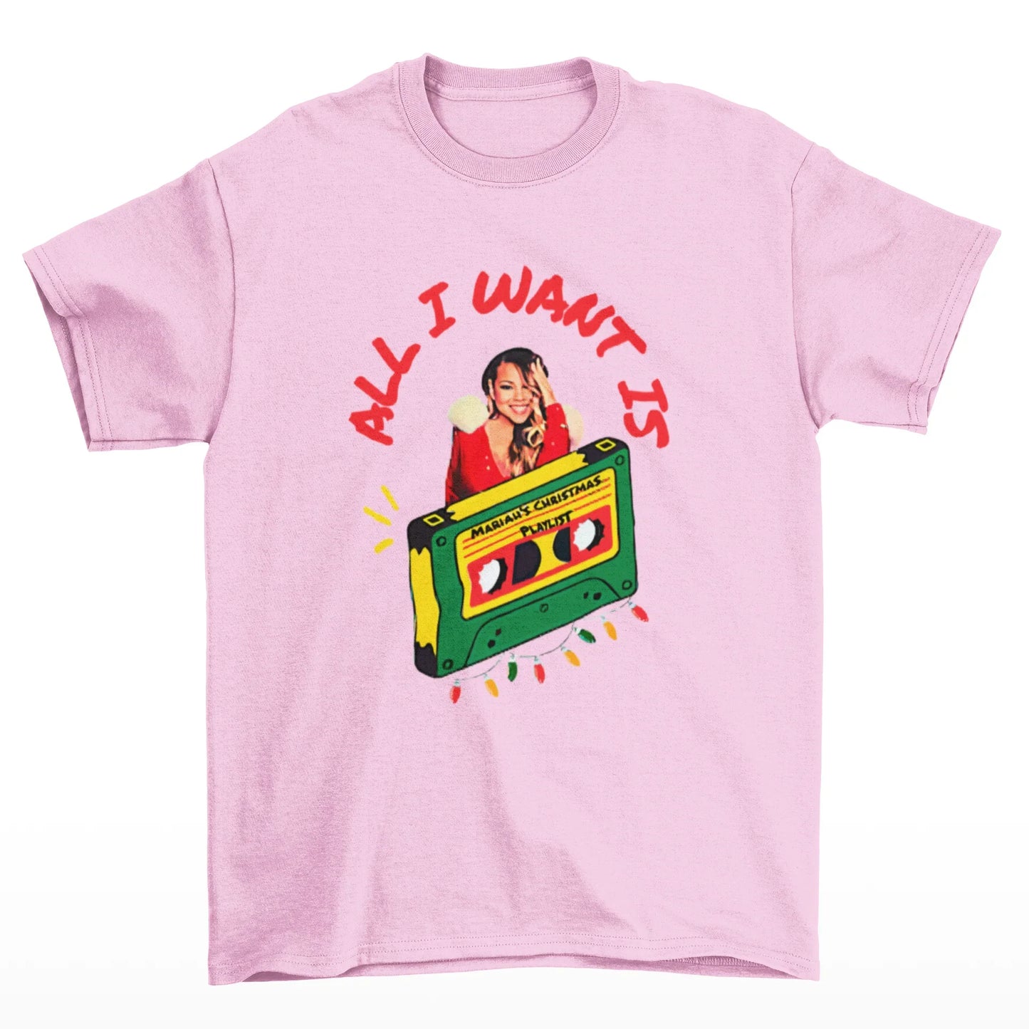 Camiseta Básica Christmas All I Want Is Mariah Carey- ROSA BEBE