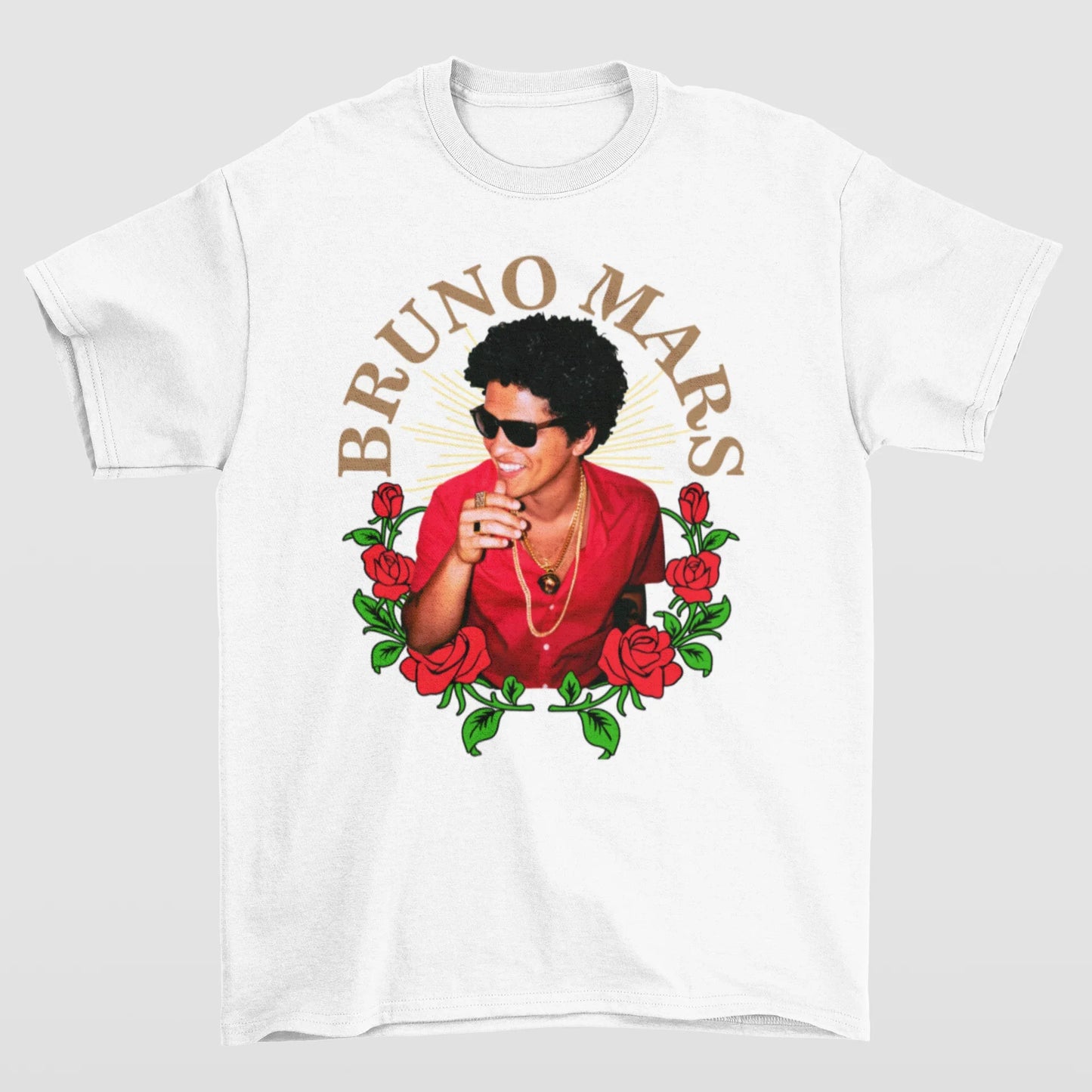 Camiseta Básica Bruno Mars Rosas- branco