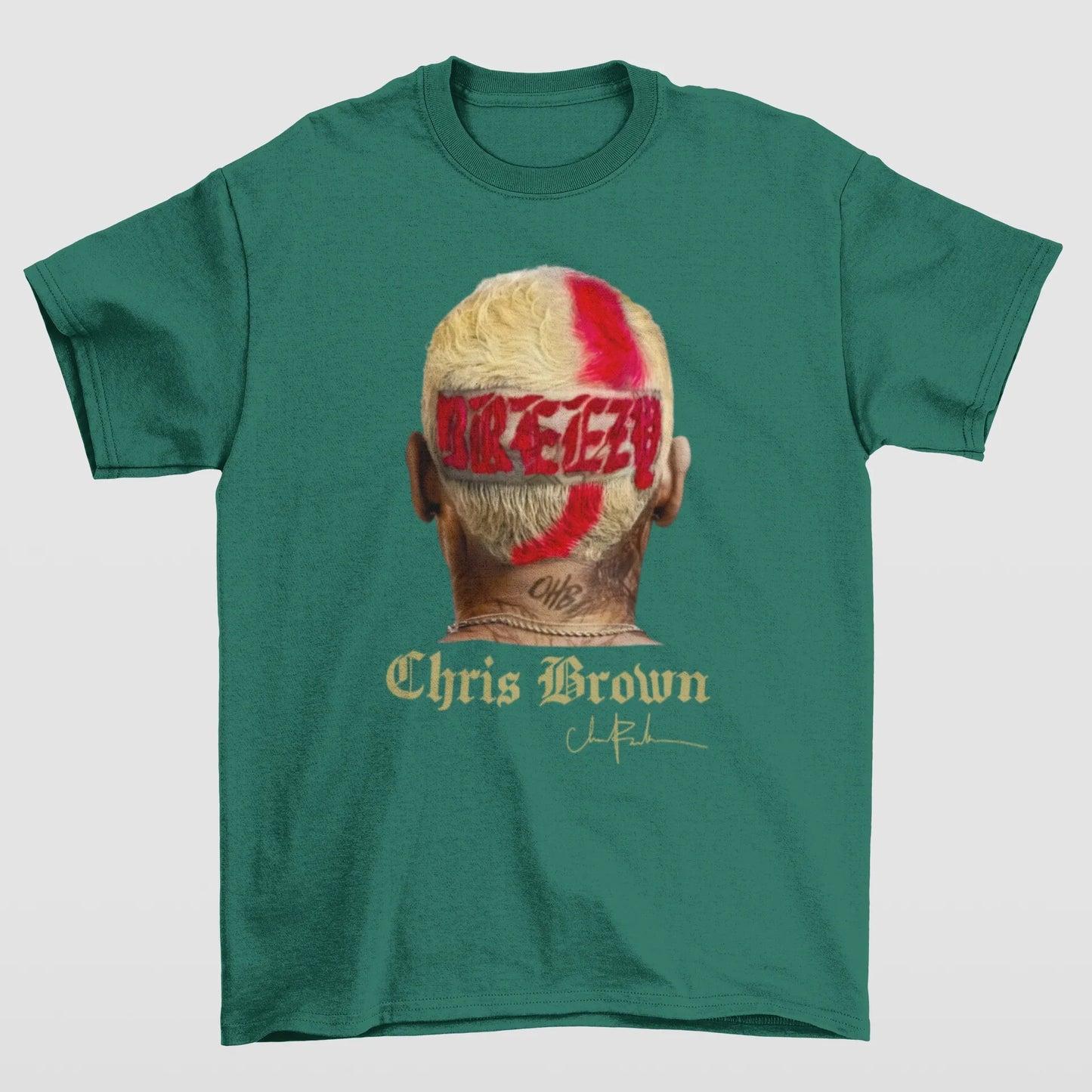 Camiseta Básica Chris Brown Breezy Hair Graphic- verde