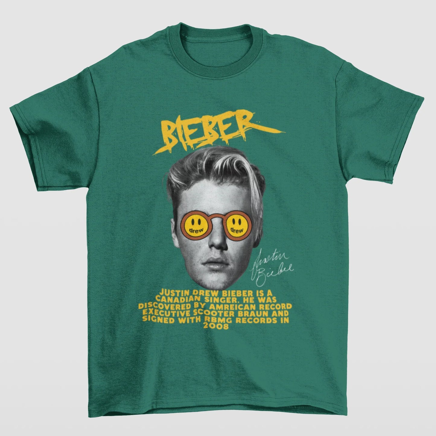 Camiseta Básica Justin Bieber Drew History- verde