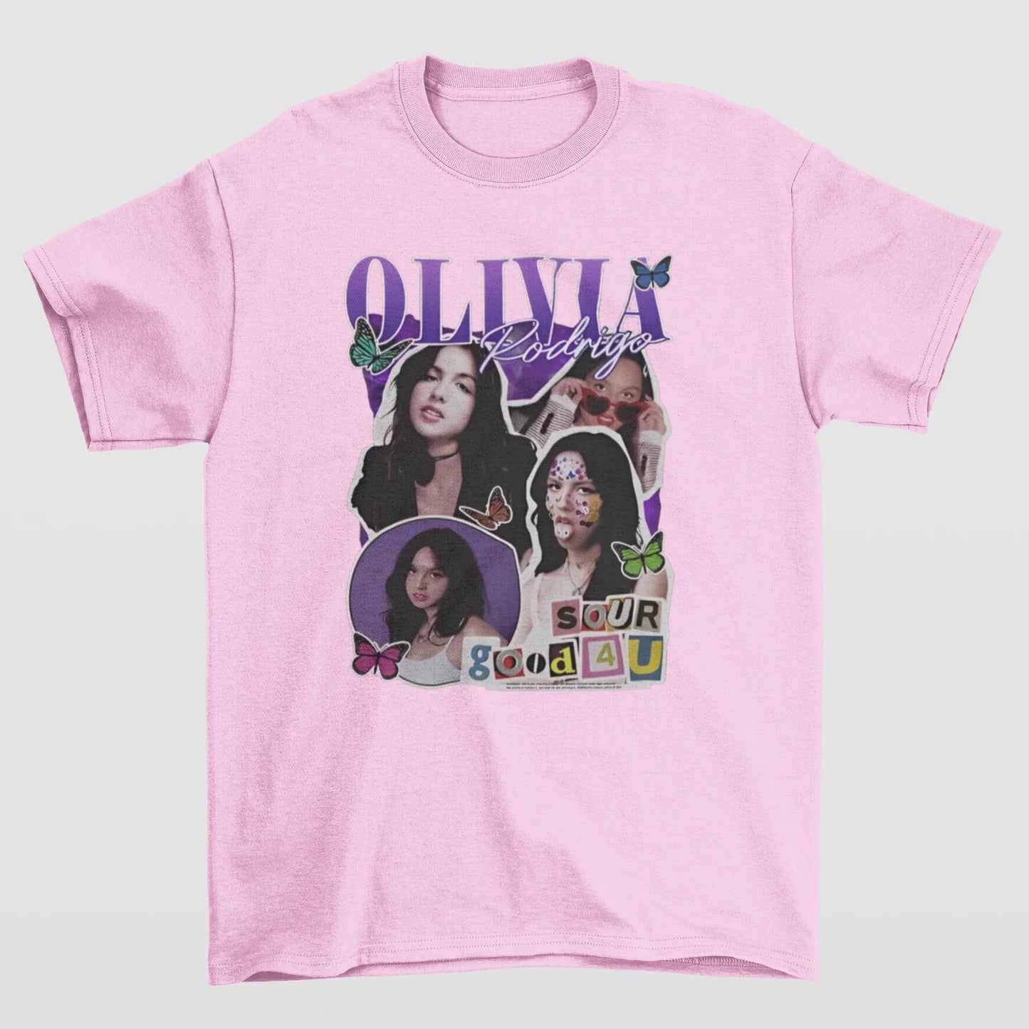 Camiseta Básica Olivia Rodrigo Sour Good 4U- rosa bebe
