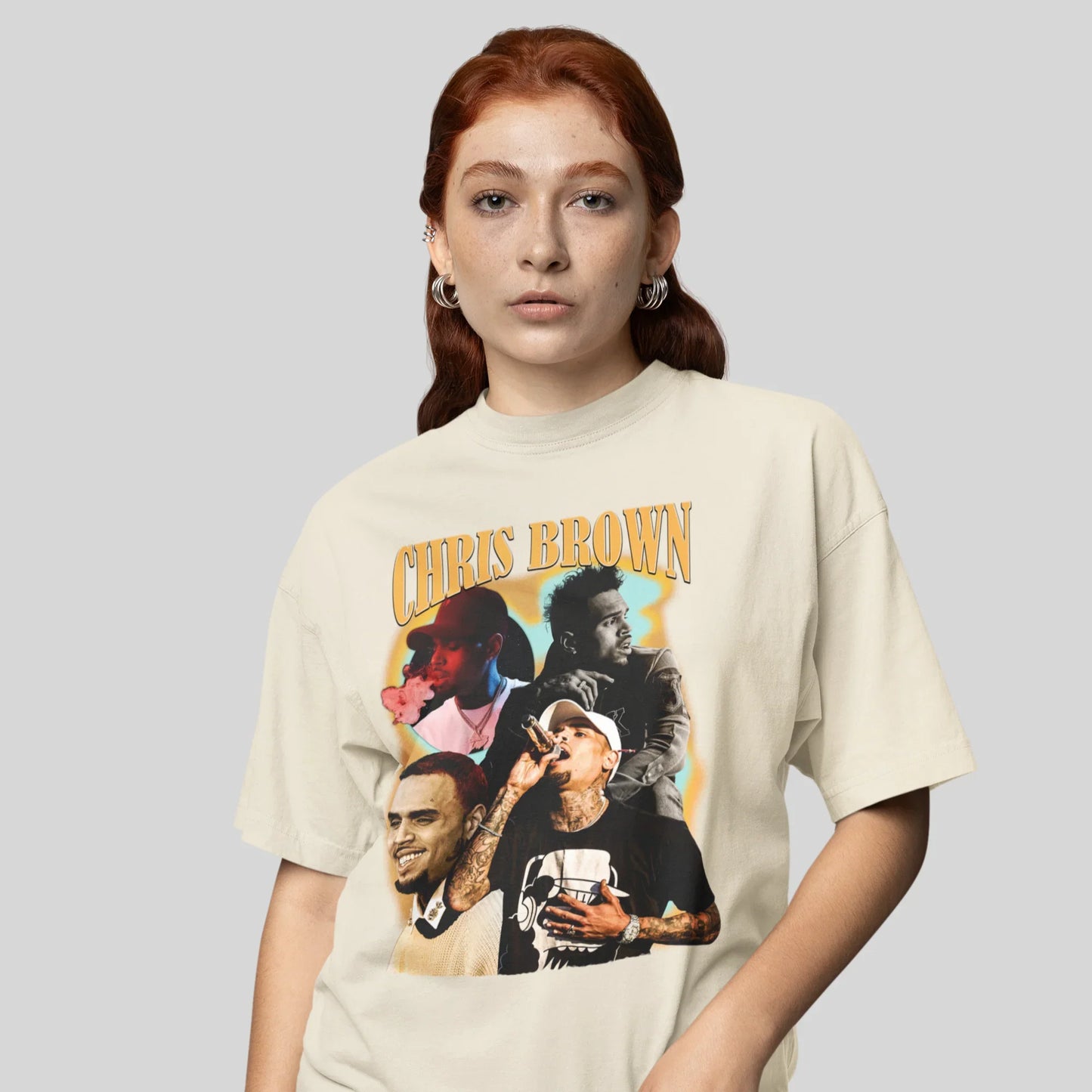 Camiseta Básica Chris Brown Graphic- PÉROLA