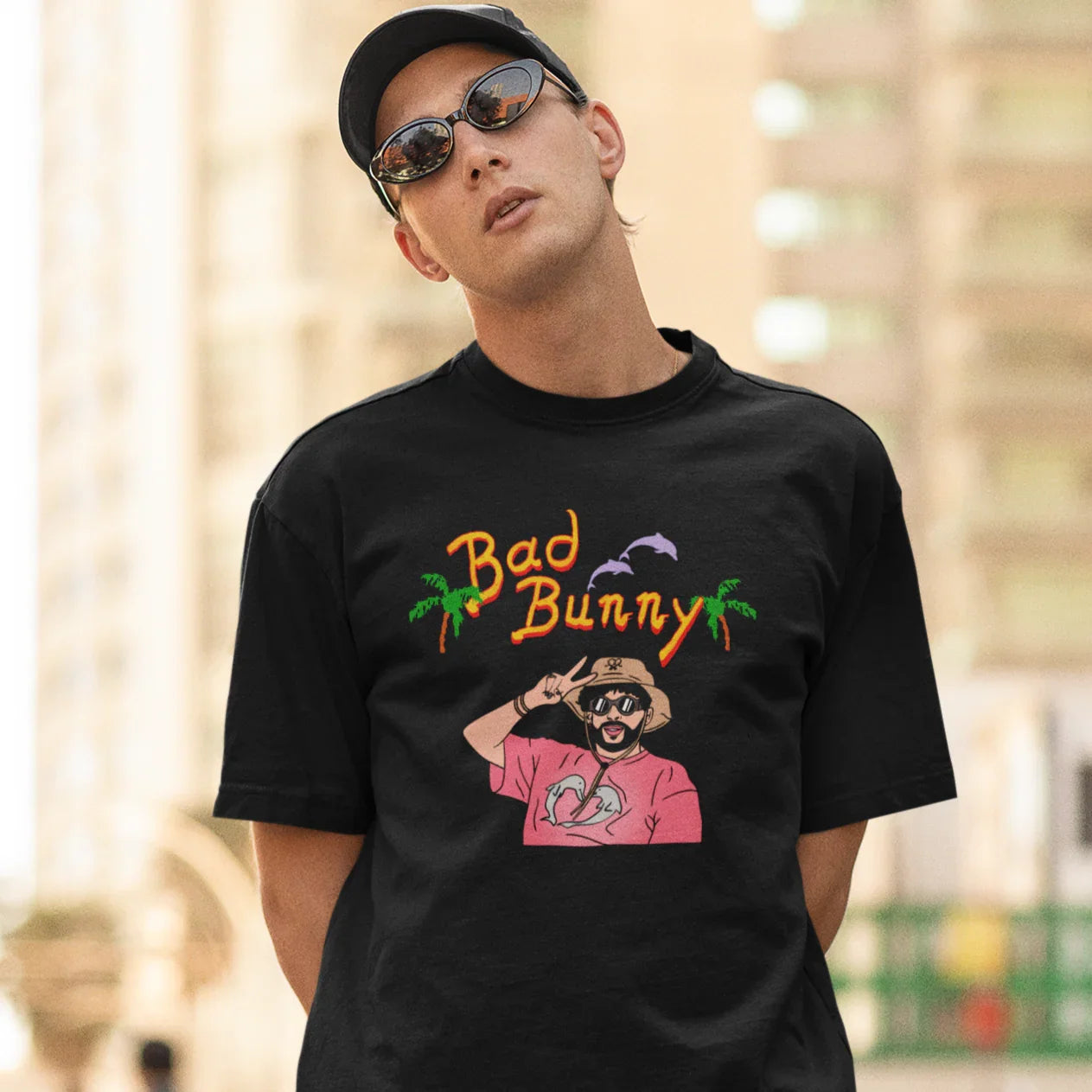 Camiseta Básica Bad Bunny Cartoon