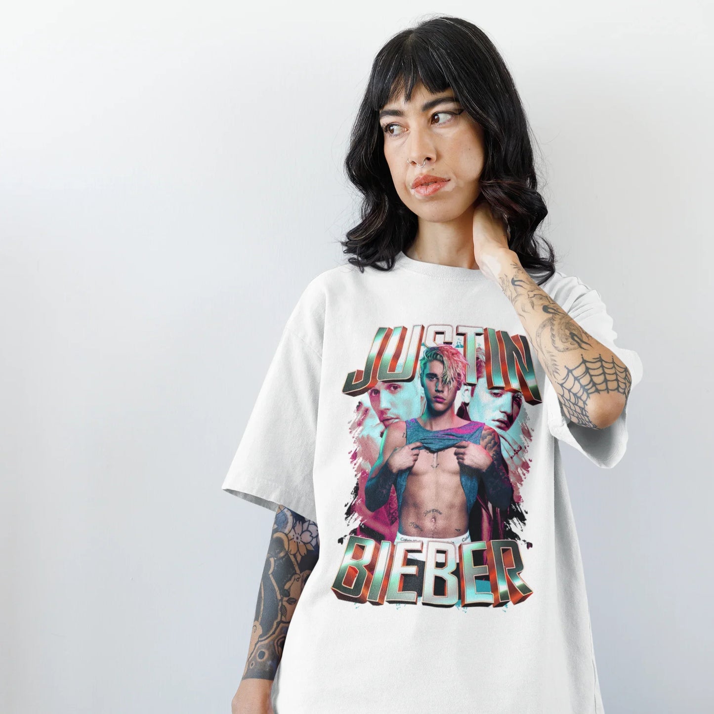 Camiseta Básica Justin Bieber Graphic Sexy- branco