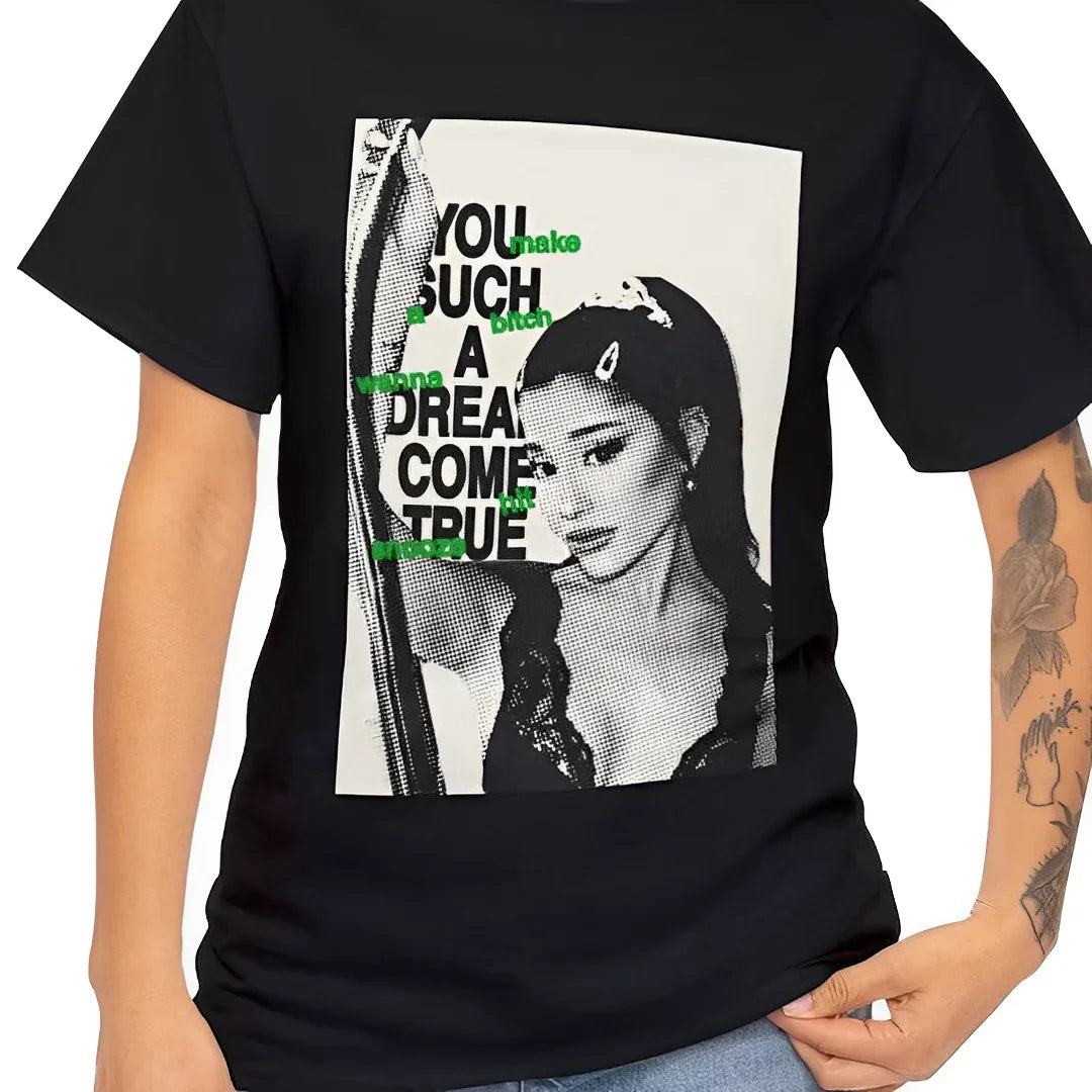 Camiseta Básica Ariana Grande Pop Music - Preto