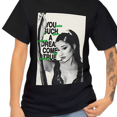 Camiseta Básica Ariana Grande Pop Music - Preto