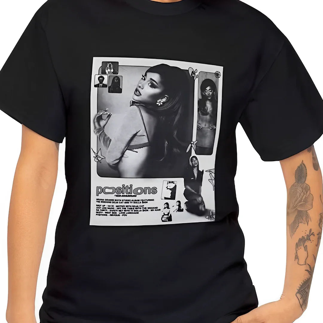 Camiseta Básica Ariana Grande Positions Aesthetic - Preto