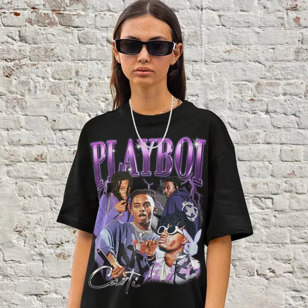 Camiseta Básica Playboi Carti Retro - PRETO