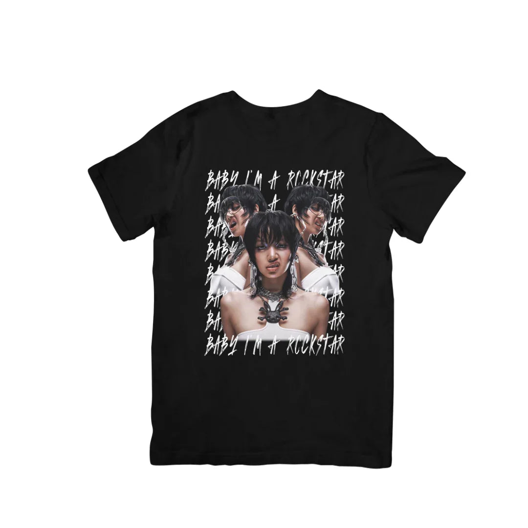 Camiseta Básica Lisa Rockstar Letter - preto