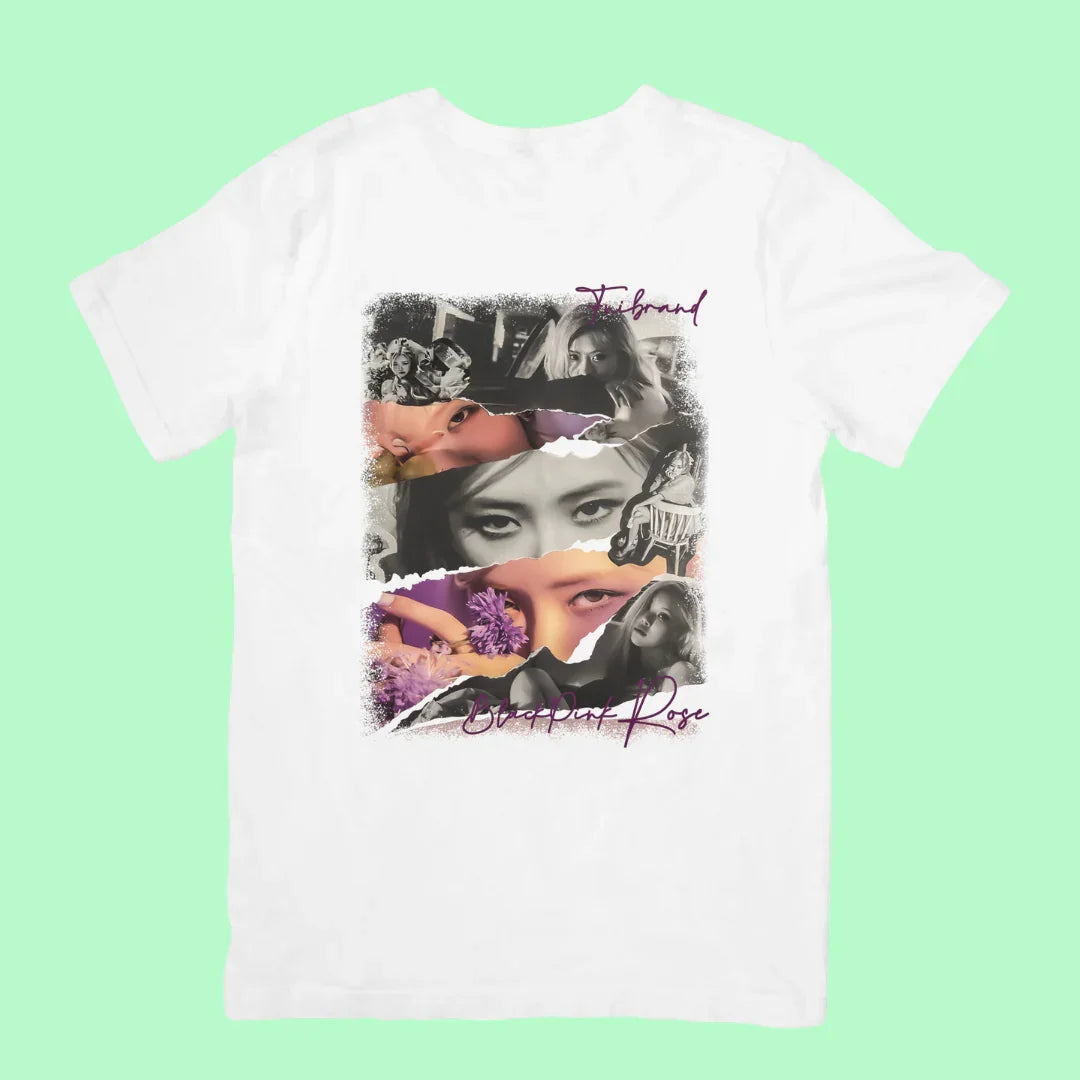 Camiseta Básica Blackpink Rosé Collab-BRANCO