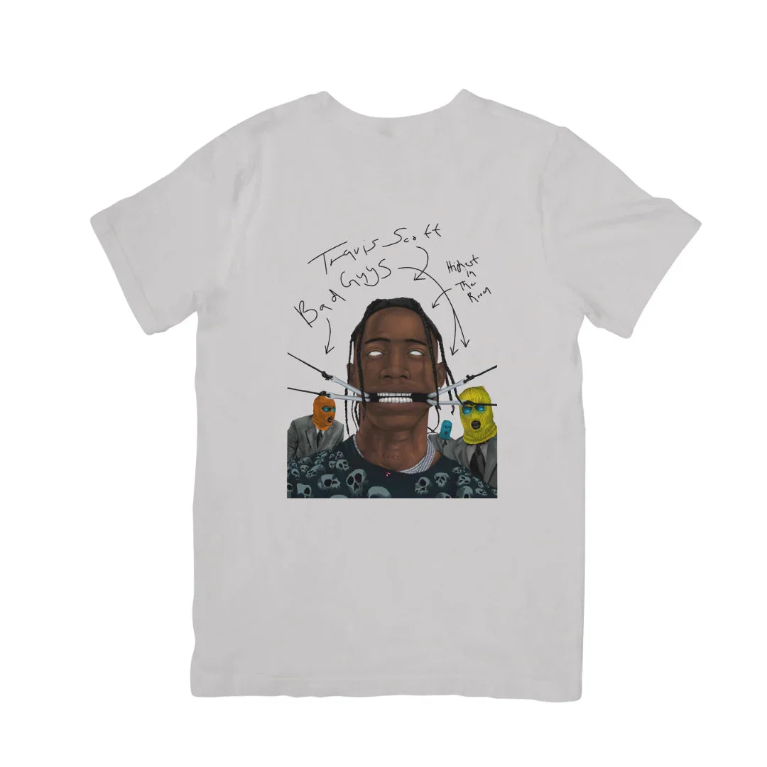 Camiseta Básica Travis Scott Bad Guys Cinza