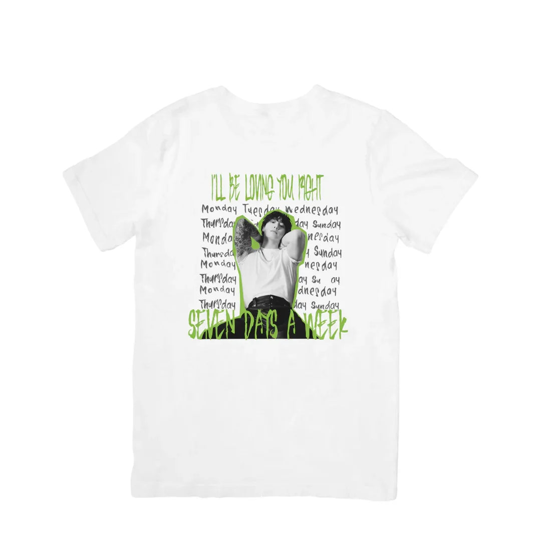 Camiseta Básica BTS Seven Days A Week Letter-BRANCO