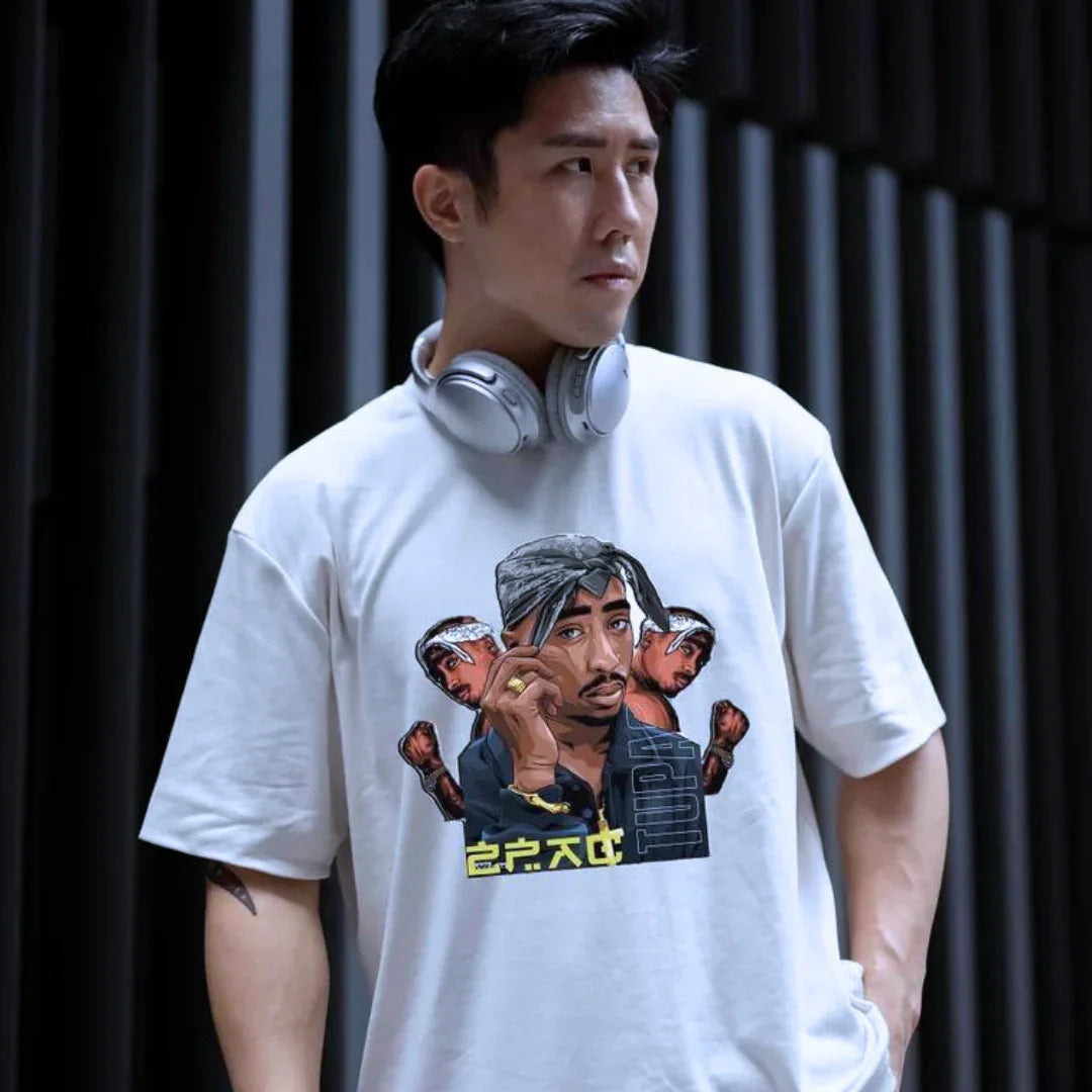 Camiseta Básica Tupac Street Style-BRANCO