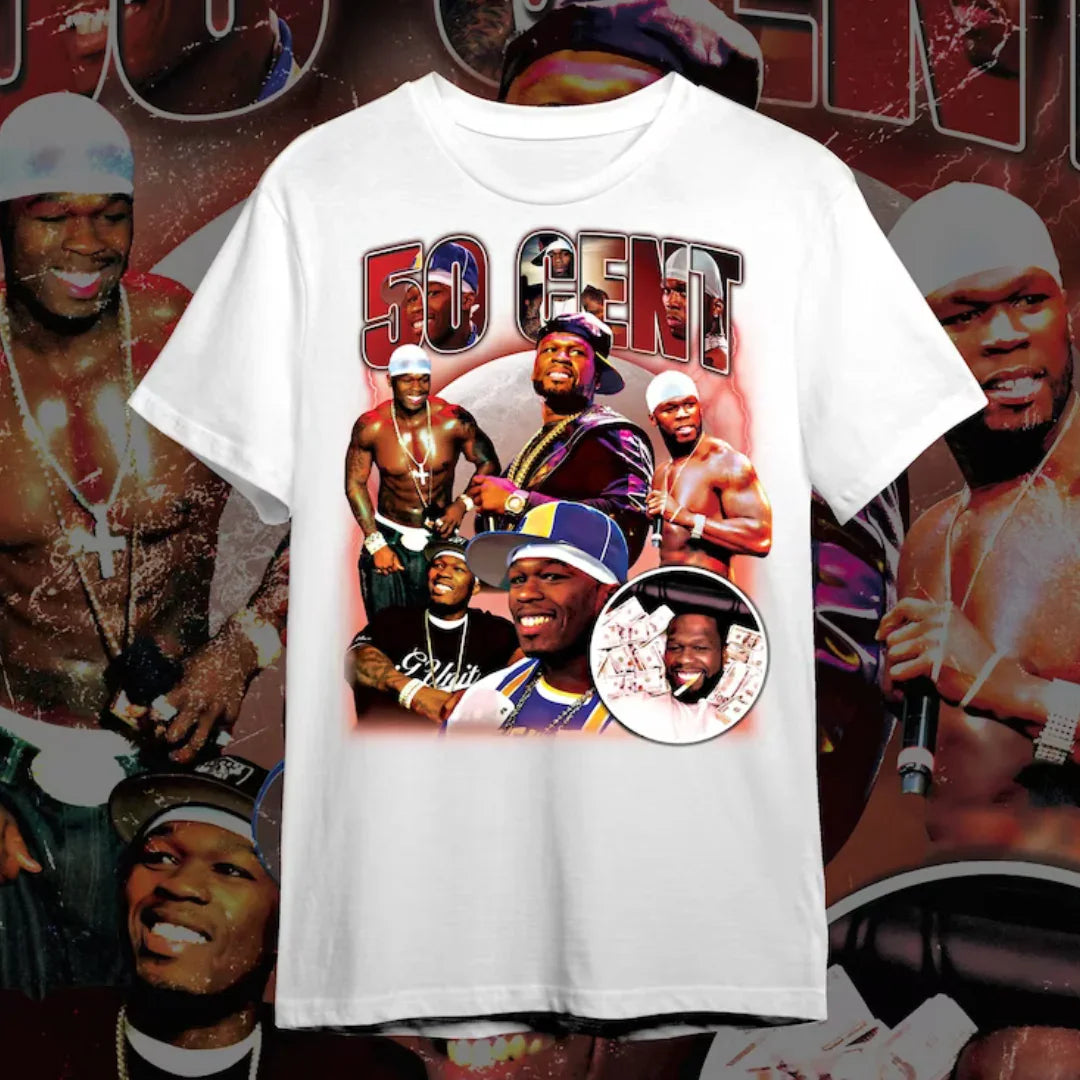 Camiseta Básica 50 Cent Vintage-BRANCO