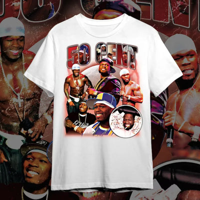 Camiseta Básica 50 Cent Vintage-BRANCO