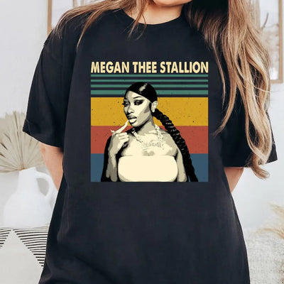 Camiseta Básica Megan Thee Stallion Vintage-PRETO
