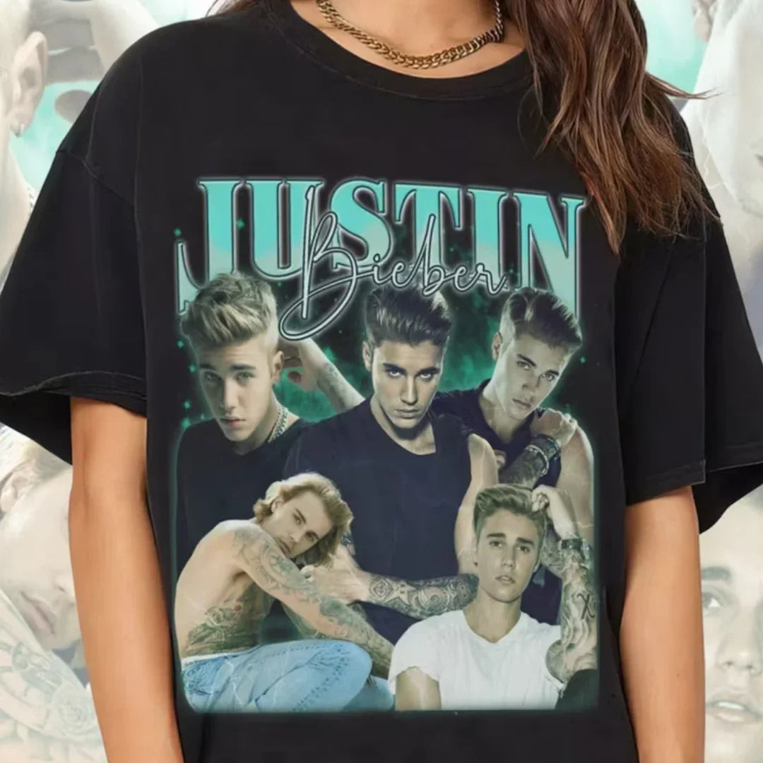 Camiseta Básica Justin Bieber Vintage Preto