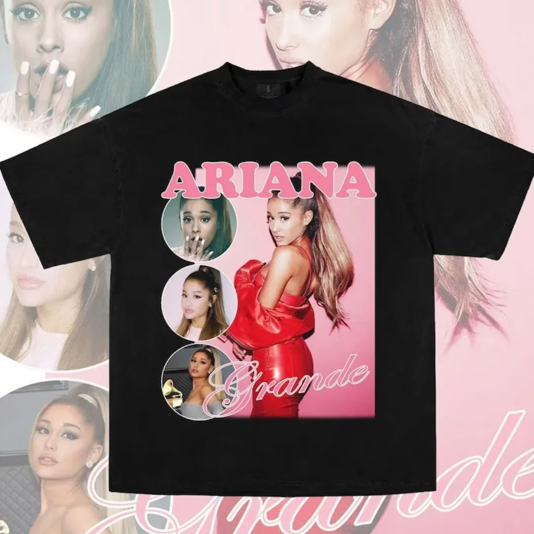 Camiseta Básica Ariana Grande Vintage Aesthetic - Preto