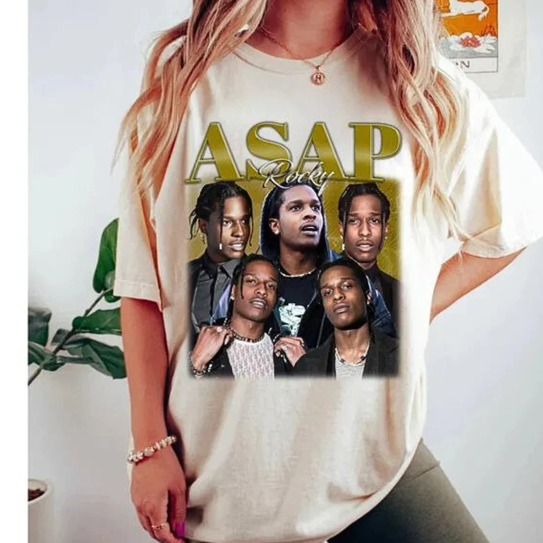 Camiseta Básica Asap Rocky Vintage Retro - BRANCO ( FRENTE )