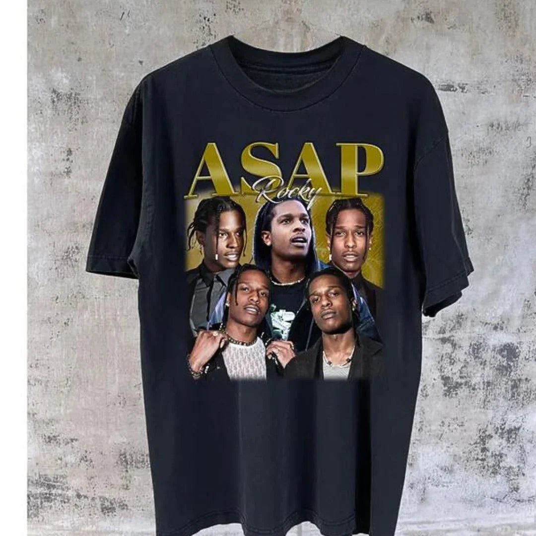 Camiseta Básica Asap Rocky Vintage Retro - PRETO ( FRENTE )