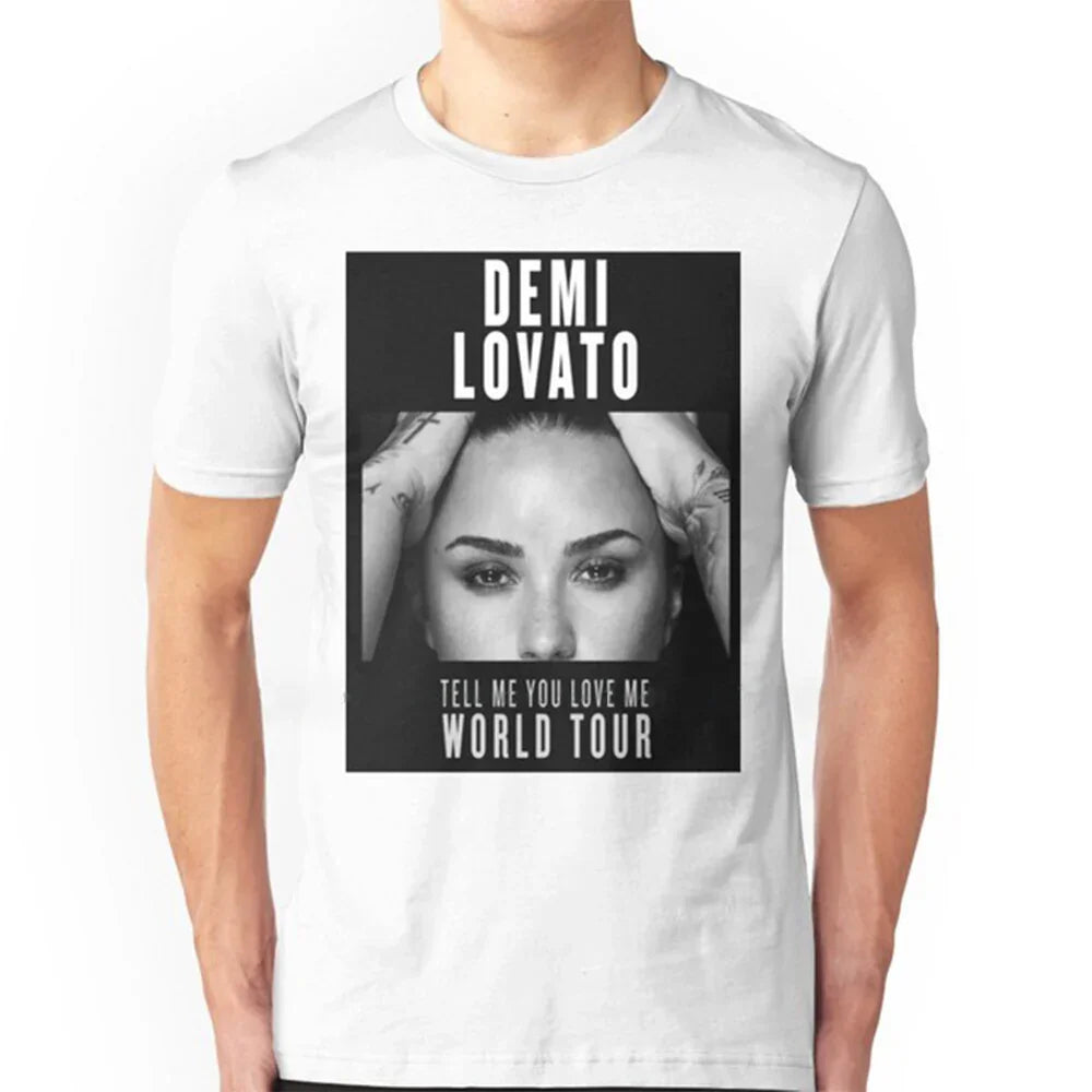 Camiseta Básica Demi Lovato Tell Me You Love Me World Tour Branco