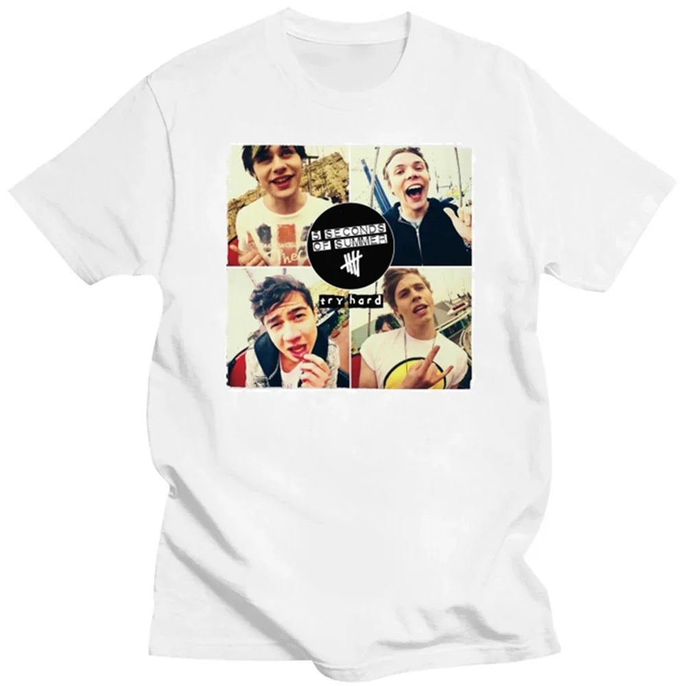 Camiseta Básica 5 Seconds of Summer Faces - BRANCO ( FRENTE )
