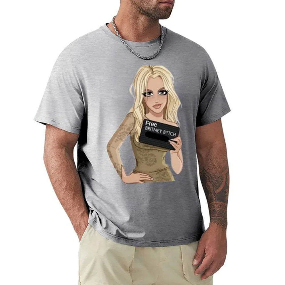 Camiseta Básica Cartoon Free Britney - Cinza