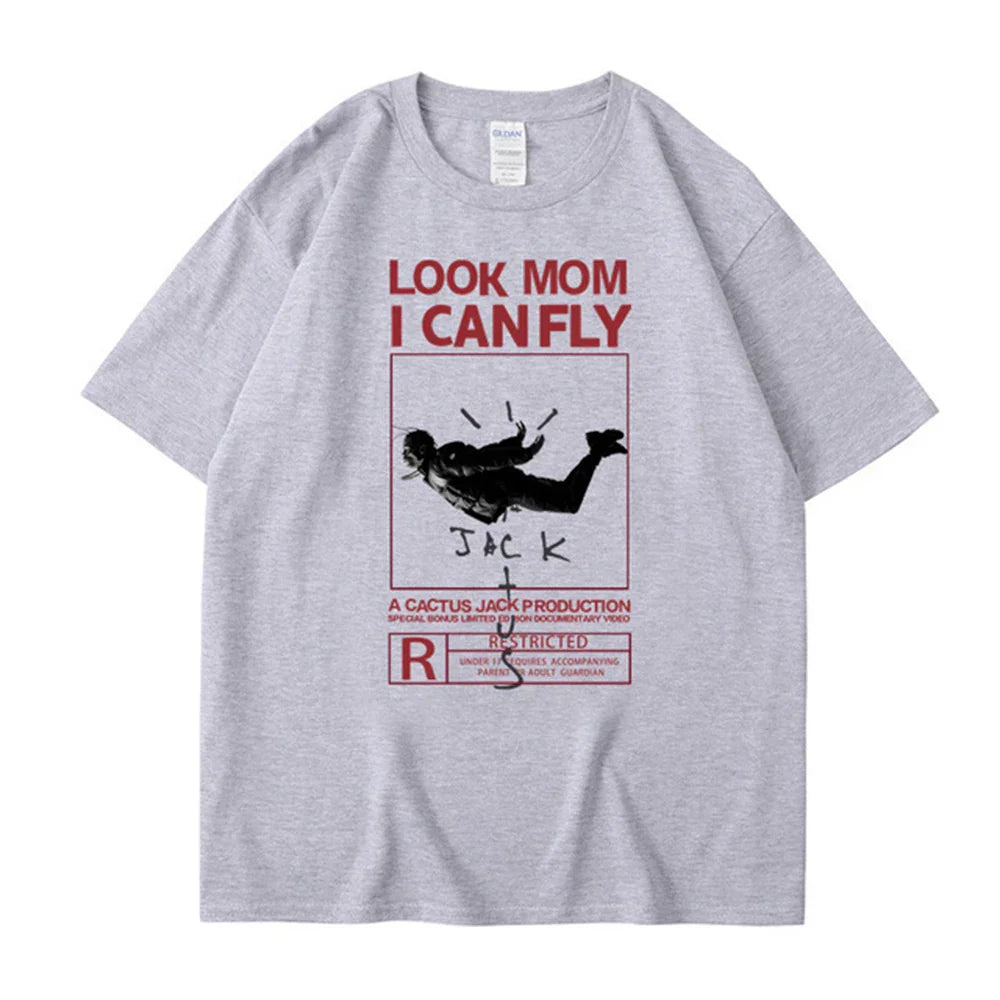 Camiseta Básica Look Mom I Can Fly Travis Scott Cinza
