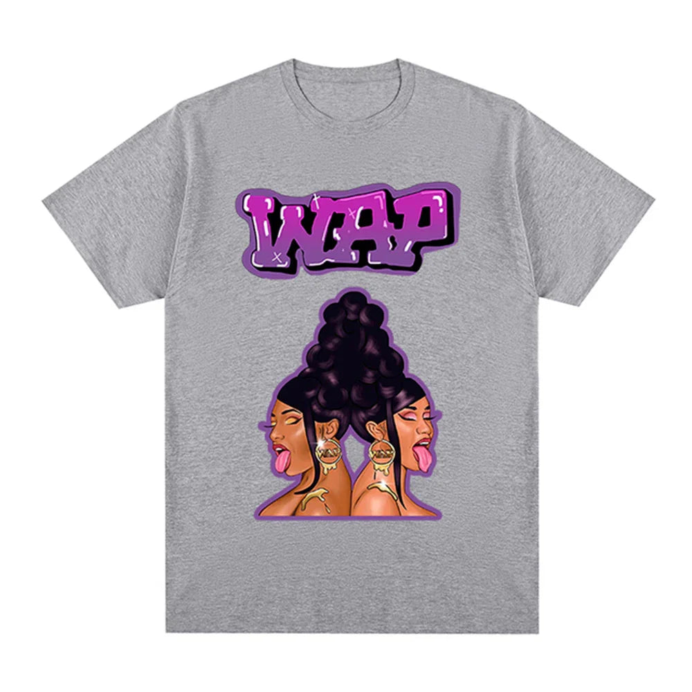 Camiseta Básica Cardi B Cartoon Cinza