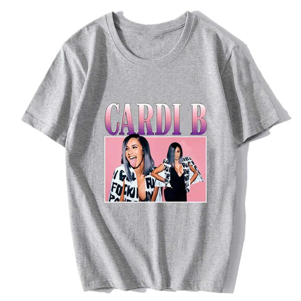 Camiseta Básica Cardi B Fuck Cinza