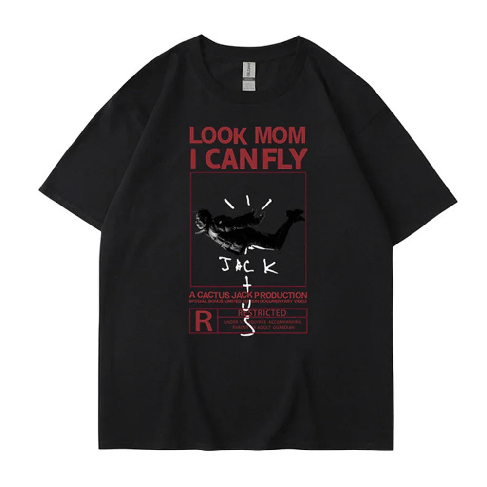 Camiseta Básica Look Mom I Can Fly Travis Scott Preto
