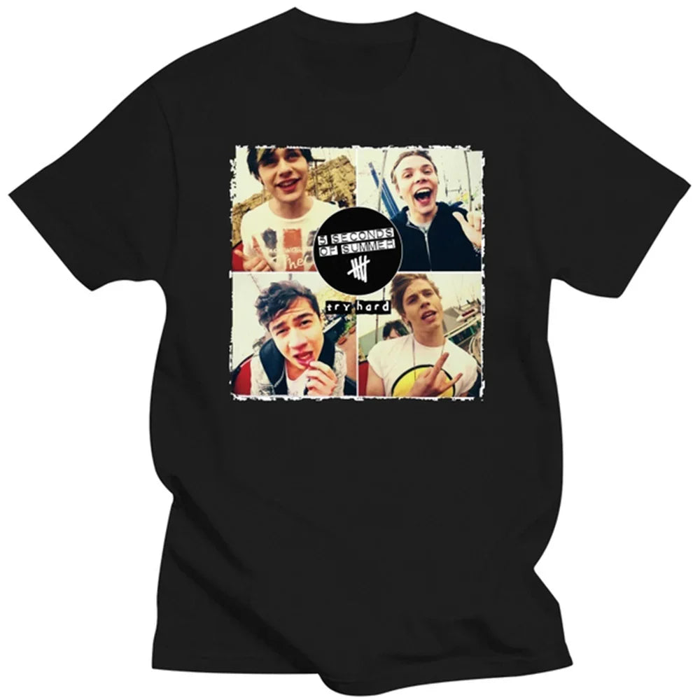 Camiseta Básica 5 Seconds of Summer Faces - PRETO ( FRENTE )