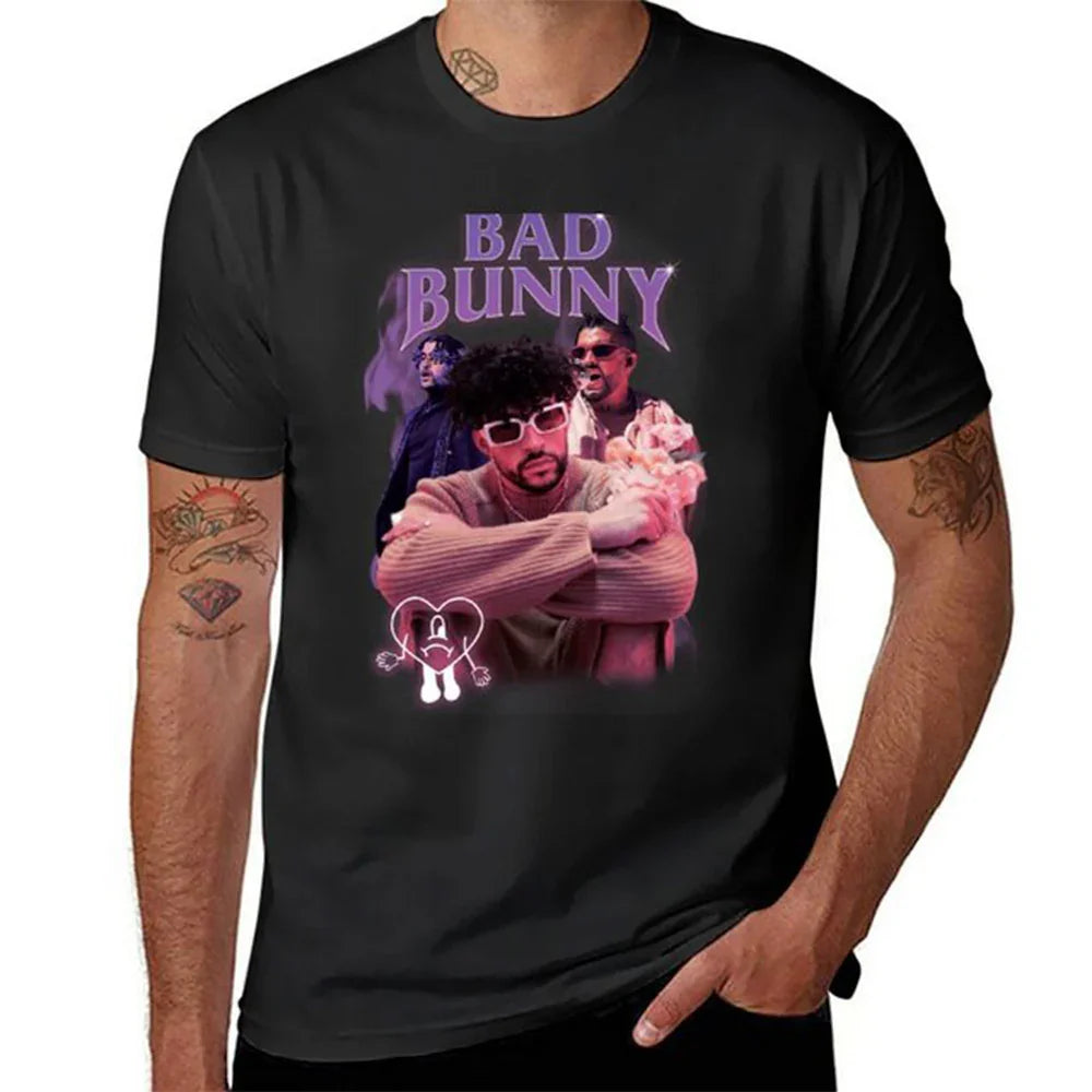 Camiseta Básica Bad Bunny Heart-PRETO