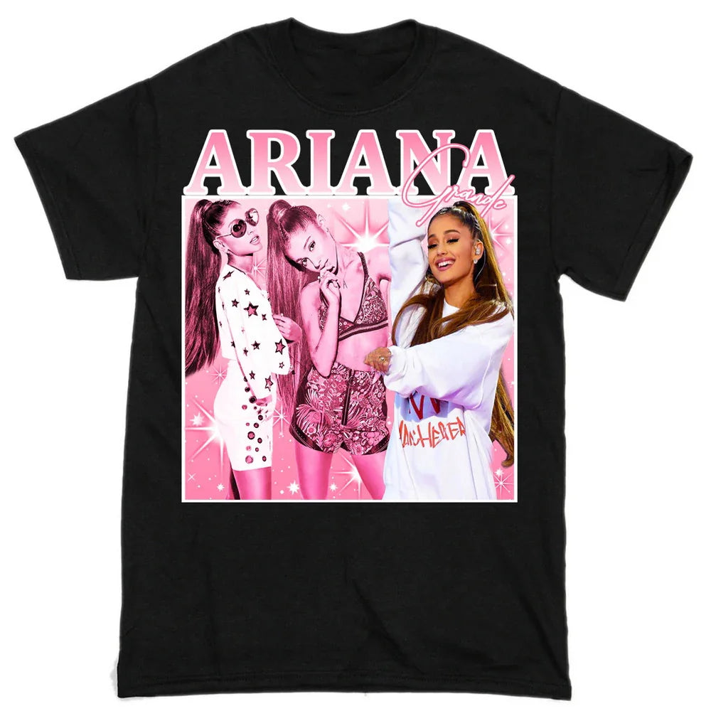 Camiseta Básica Ariana Grande Pink Style - Preto