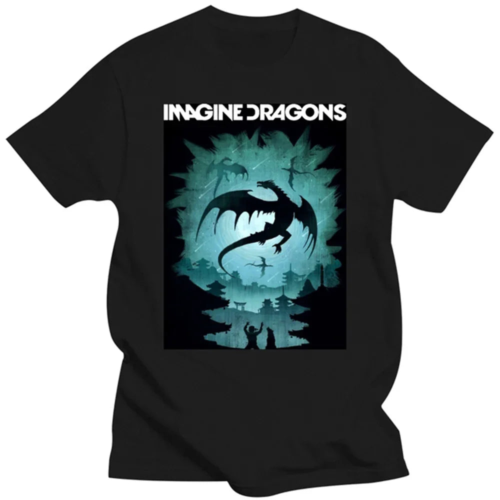 Camiseta Básica Imagine Dragons Banda-PRETO