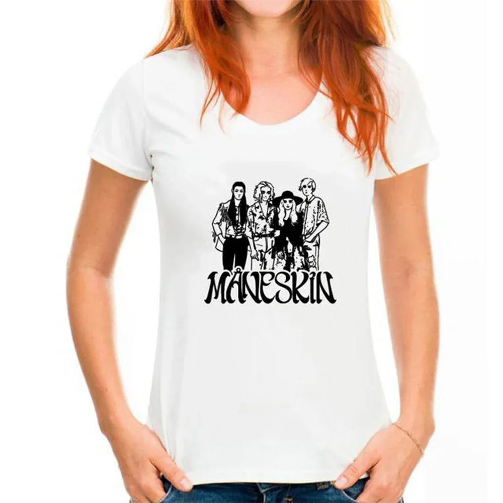 Camiseta Básica Maneskin Cute Art - branco