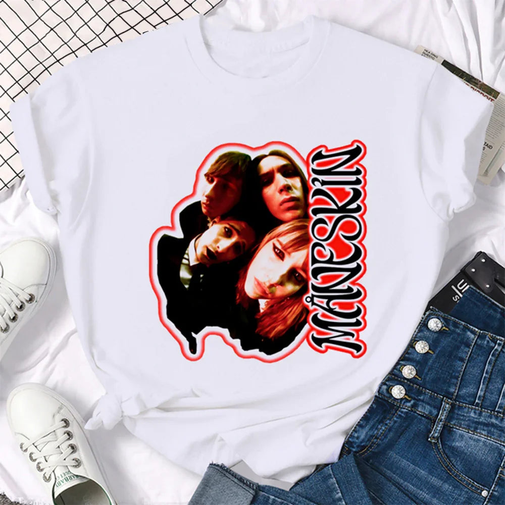 Camiseta Básica Maneskin Faces - branco