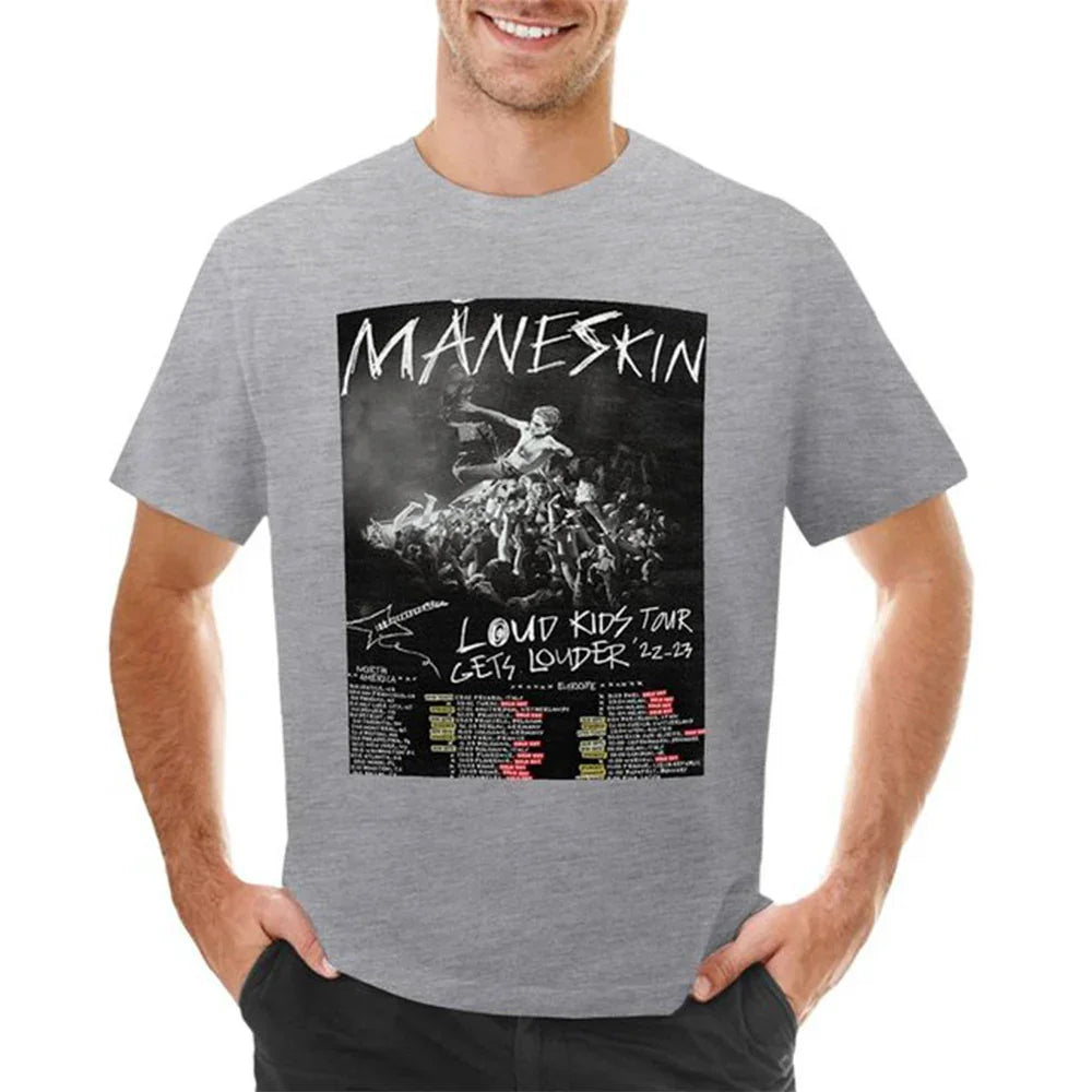 Camiseta Básica Maneskin Loud Kids Tour - cinza
