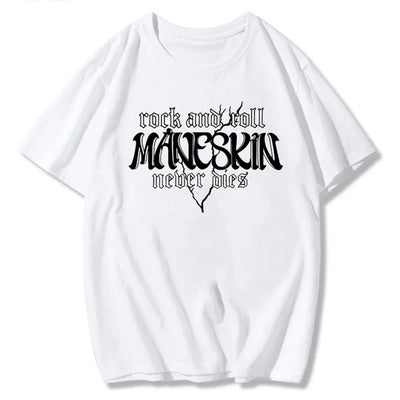 Camiseta Básica Maneskin Rock and Roll Never Dies - branco