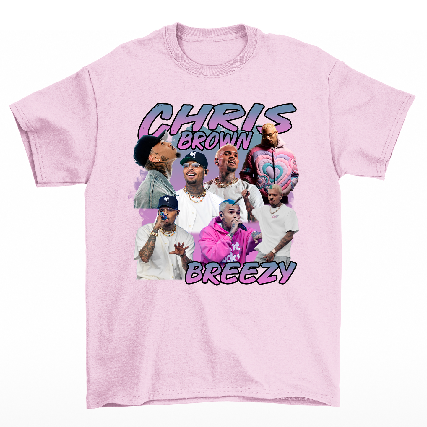 Camiseta Básica Chris Brown Breezy Graphic- ROSA BEBE